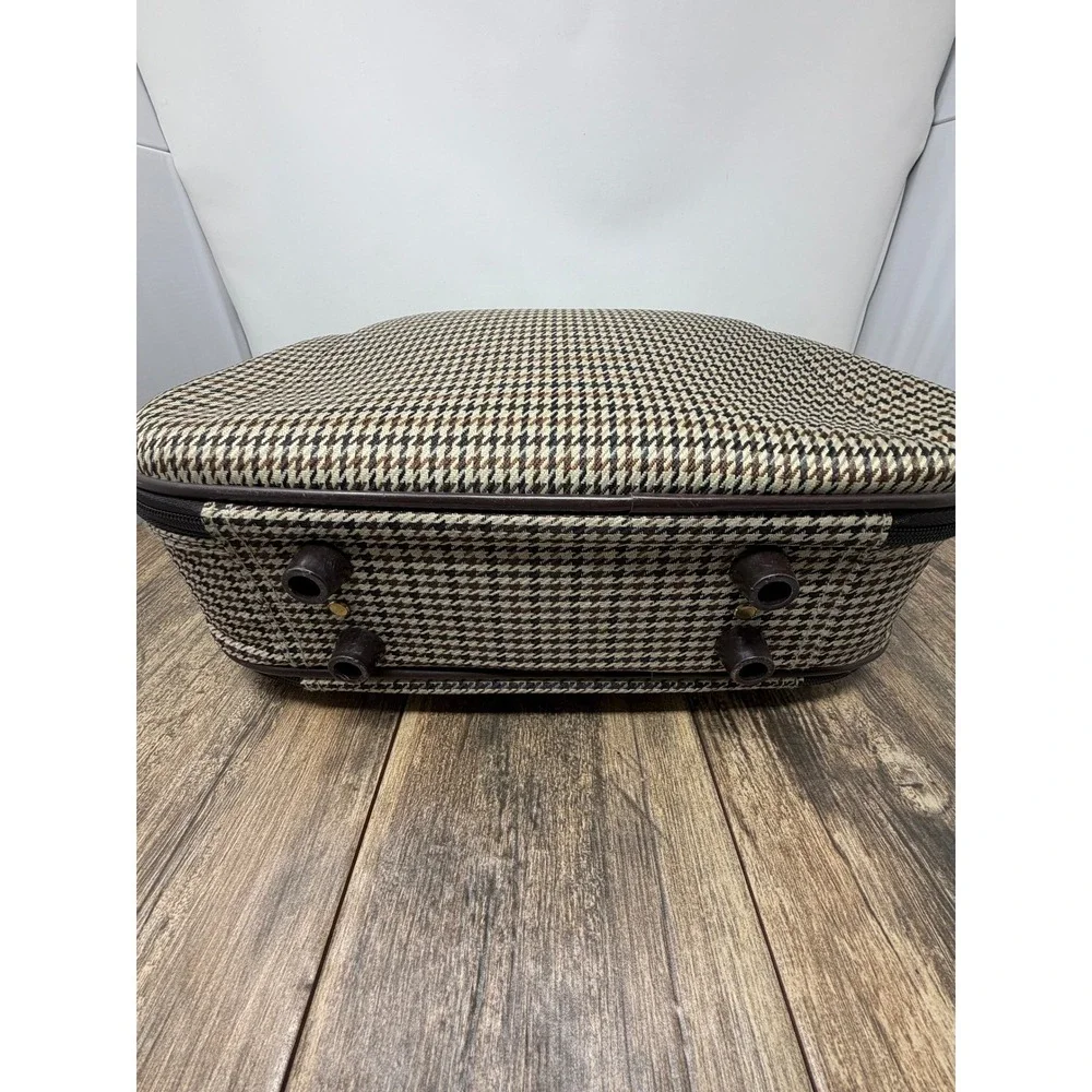 Gabbiano Houndstooth Travel Vanity Case Brown Tan Beauty Makeup Bag Mirror